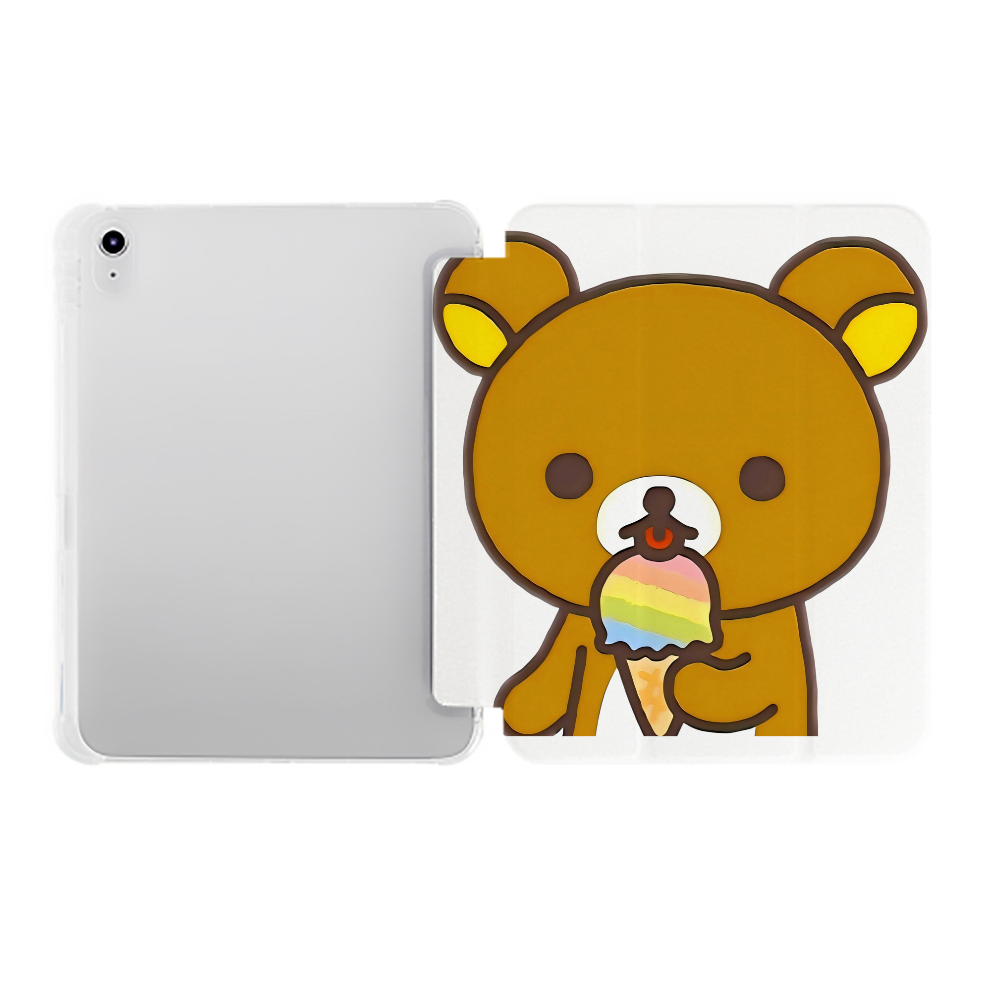 （画像用） リラックマ リラックマ キイロイトリ Rilakkuma Korilakkuma Kiiroitori IPad ケース ペン収納付き 三つ折りスタンド PUレザー×シリコン 対応機種9.5/10.5/10.9インチ